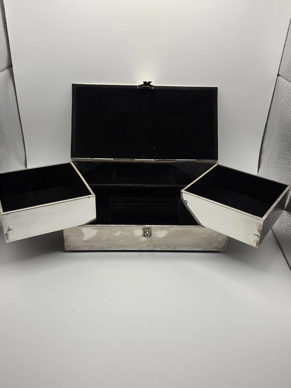 Vintage Godinger Silver Plated Jewelry Box, Ornate Baroque Trinket Casket, Black